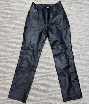 Newport News Jeanology High Rise Leather Pant Womens Size 6P Black Lined 26x28.5